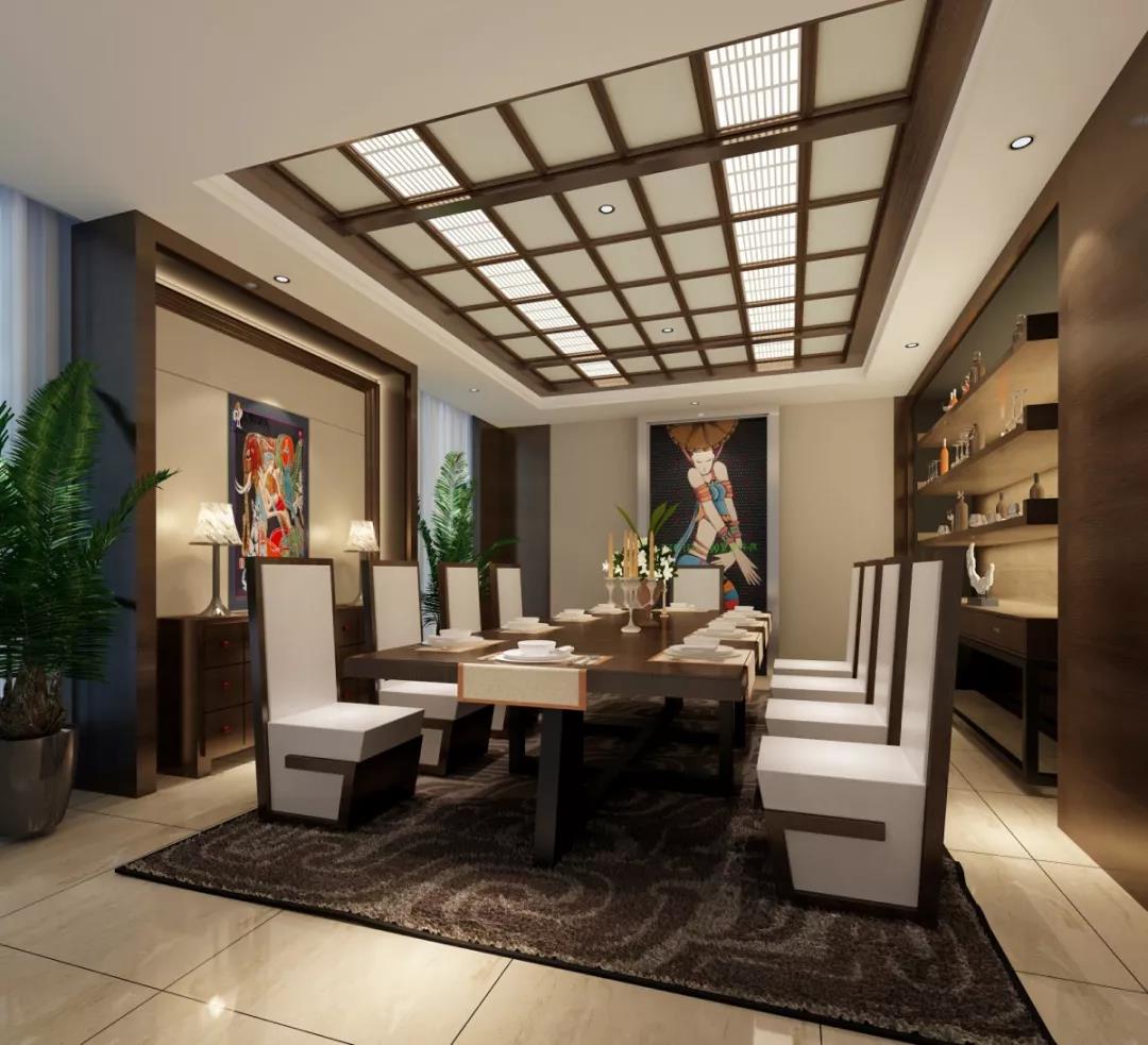 新中式風格吊頂展示，餐廳空間
